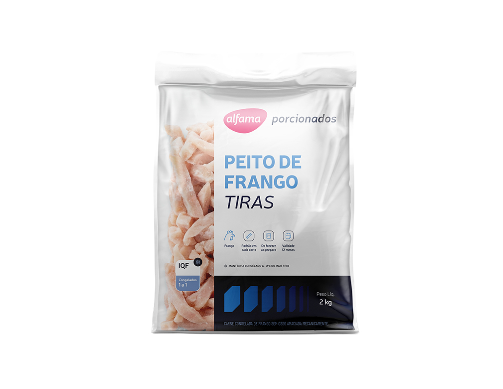 PEITO DE FRANGO CONGELADO EM TIRAS ALFAMA 2 KG (CX 3 PCT)